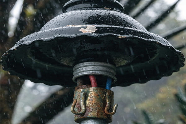 Corroded electrical wire connector for an outdoor light